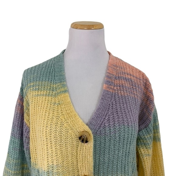 Full Tilt Marled Color Block Cardigan Sweater Sz XS Pastel Lightweight Acrylic - Picture 3 of 16